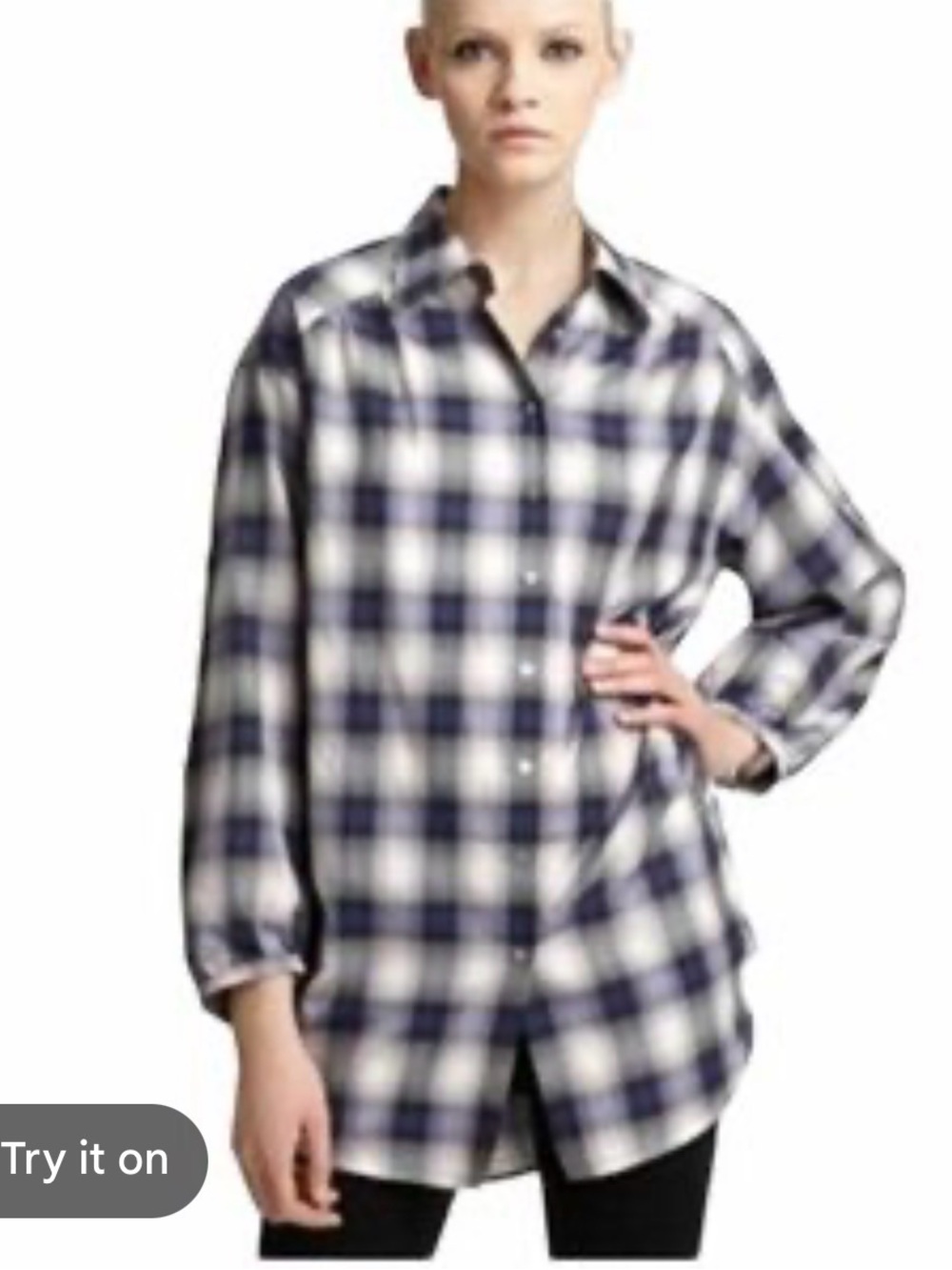 Vince Navy and White Plaid Button-Down Blouse